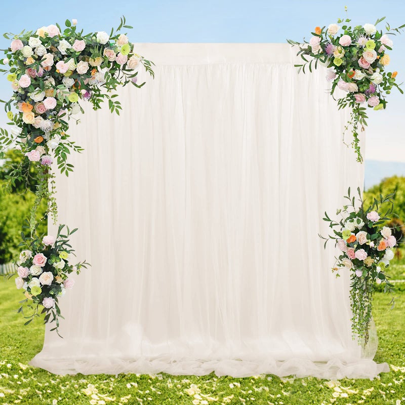 B.Cool Tulle Backdrop Curtains Ivory Sheer Backdrop 5ftx7ft Tulle Background Curtain Spring Drapes Curtains Wedding Backdrop - Image 2